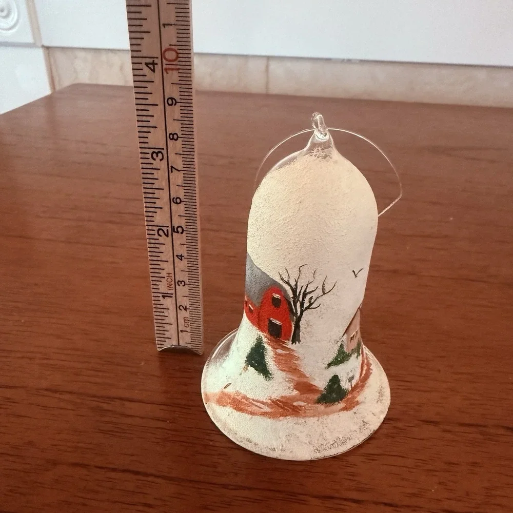 Hand Painted Winter Wonderland‎ Bell Christmas Ornament Glass Cottage